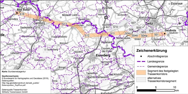 Abbildung 25: Darstellung des festgelegten Trassenkorridors für das Vorhaben 13 BBPlG, Abschnitt Mitte
