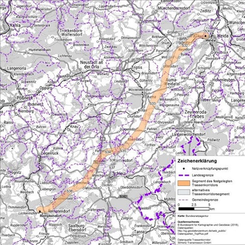 Abbildung 27: Darstellung des festgelegten Trassenkorridors für das Vorhaben 14 BBPlG, Abschnitt West