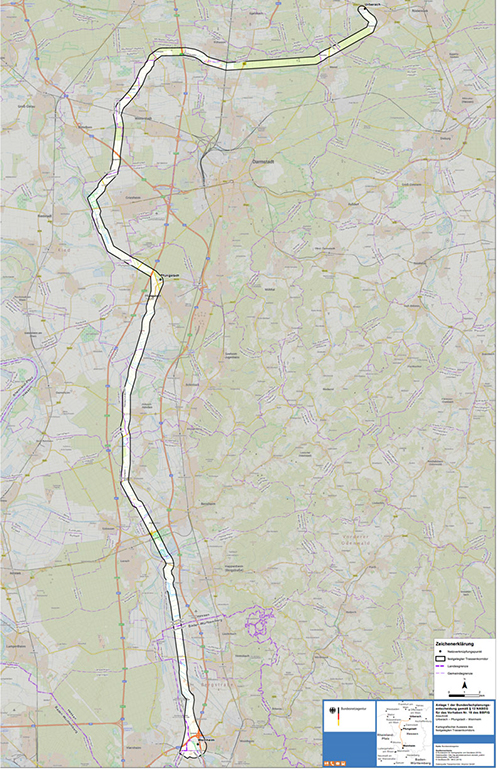 Abbildung 29: Darstellung des festgelegten Trassenkorridors für das Vorhaben 19 BBPlG, Abschnitt Nord