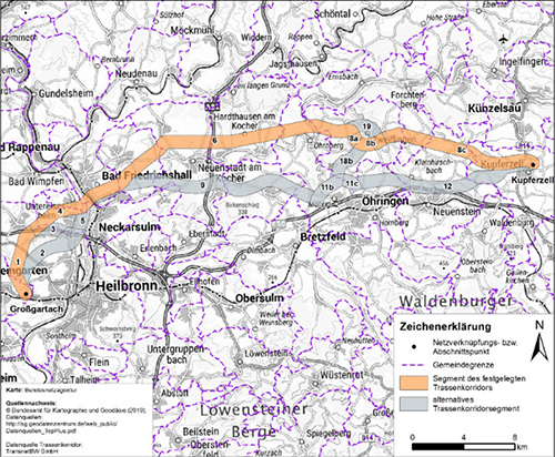 Abbildung 30: Darstellung des festgelegten Trassenkorridors für das Vorhaben 20 BBPlG, Abschnitt 3