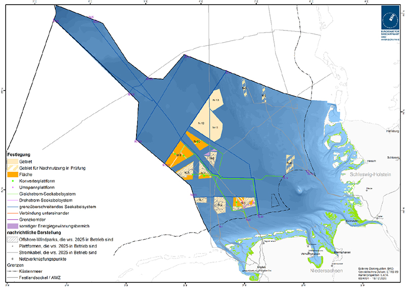 Abbildung 36: FEP der AWZ der Nordsee 2020. Quelle: Bundesamt für Seeschifffahrt und Hydrographie.