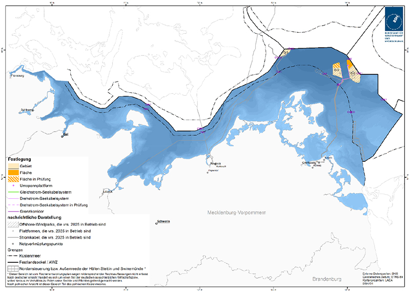Abbildung 38: Darstellung der im FEP 2020 festgelegten Trassenkorridore für Drehstrom-Seekabelsysteme. Quelle: Bundesamt für Seeschifffahrt und Hydrographie.