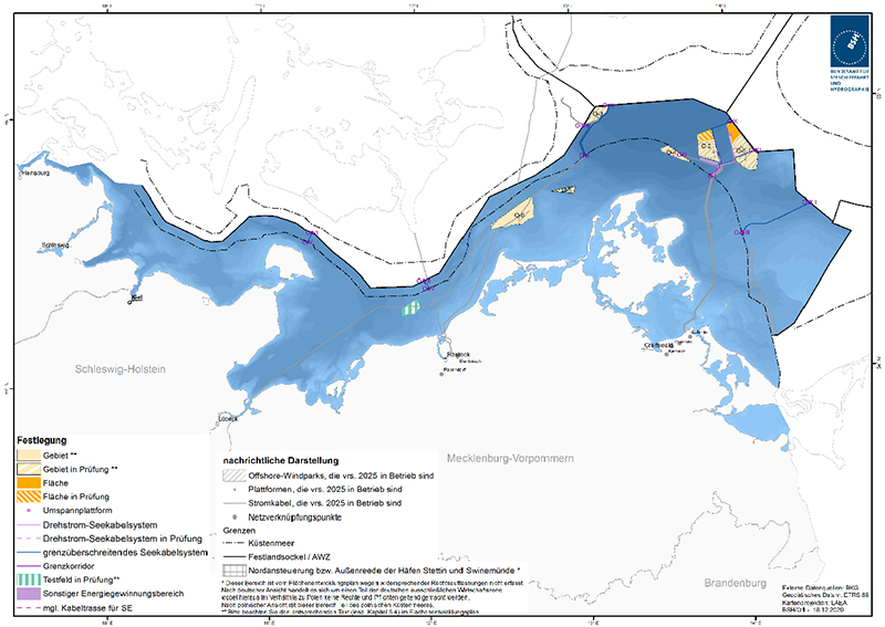 Abbildung 40: FEP der AWZ und des Küstenmeeres M-V der Ostsee 2020. Quelle: Bundesamt für Seeschifffahrt und Hydrographie.