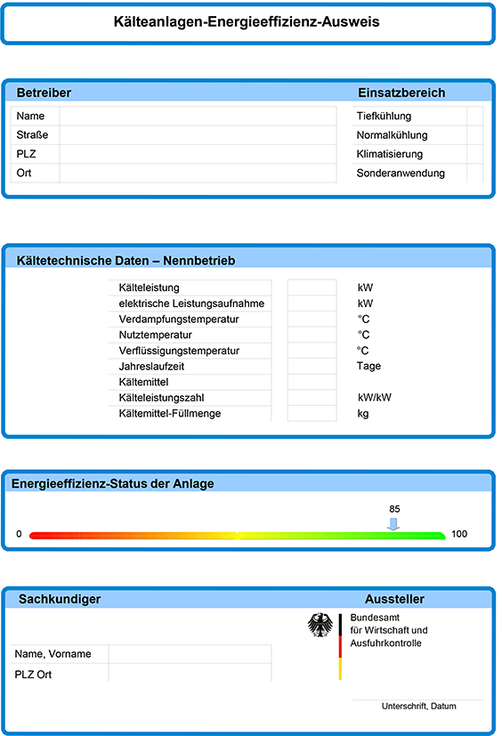 Muster Formblatt „Kälteanlagen-Energieeffizienz-Ausweis“