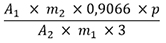 Groß A Index eins mal klein m Index zwei mal null Komma neun null sechs sechs mal klein p geteilt durch groß A Index zwei mal klein m Index eins mal drei
