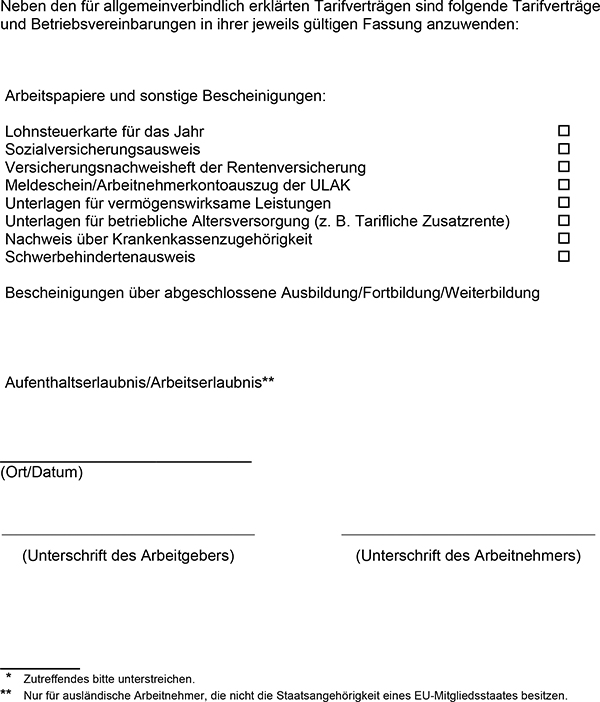 Seite 2 des Einstellungsbogens für gewerbliche Arbeitnehmer