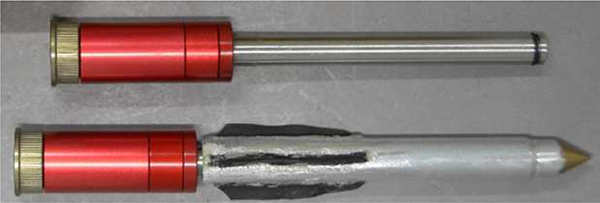 Abbildung 4: AEA „Precision“ und AEA „Spear Gun“, oben Drucklufttank mit Starterrohr, unten mit aufgeschobenem Pfeil