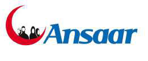 Sichelmond mit zwei stilisierten männlichen und zwei stilisierten weiblichen Personen innerhalb des Mondes. Daneben der Text Ansaar in kursiver Schrift.