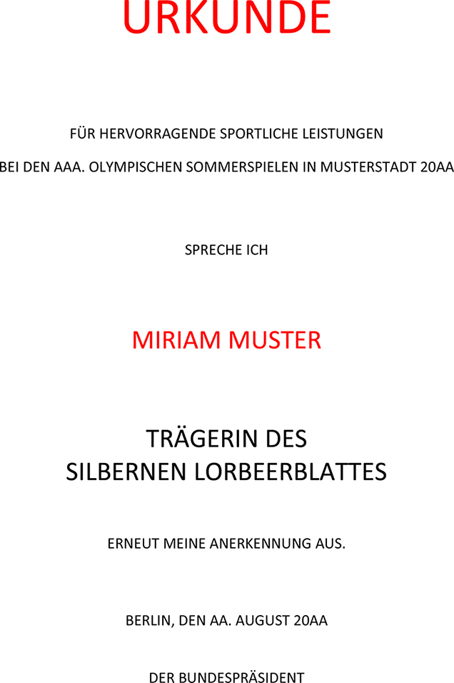 Mustertext einer Anerkennungsurkunde