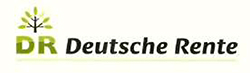 Darstellung eines schwarzen Baumes mit grünen Blättern, darunter die Buchstaben DR in Grün, daneben der Schriftzug Deutsche Rente.