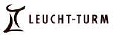 Schwarzer Schriftzug LEUCHT-TURM. Links daneben ein turmförmiges schwarzes Symbol.