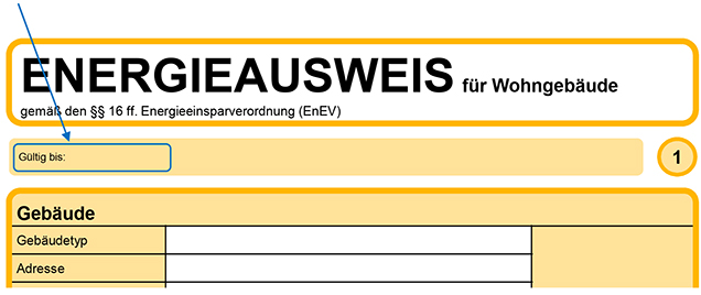 Muster oberer Teil Energieausweis für Wohngebäude nach der EnEV 2009