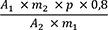 Groß A Index eins mal klein m Index zwei mal klein p mal null Komma acht geteilt durch groß A Index zwei mal klein m Index eins.
