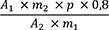 Groß A Index eins mal klein m Index zwei mal klein p mal null Komma acht geteilt durch groß A Index zwei mal klein m Index eins.