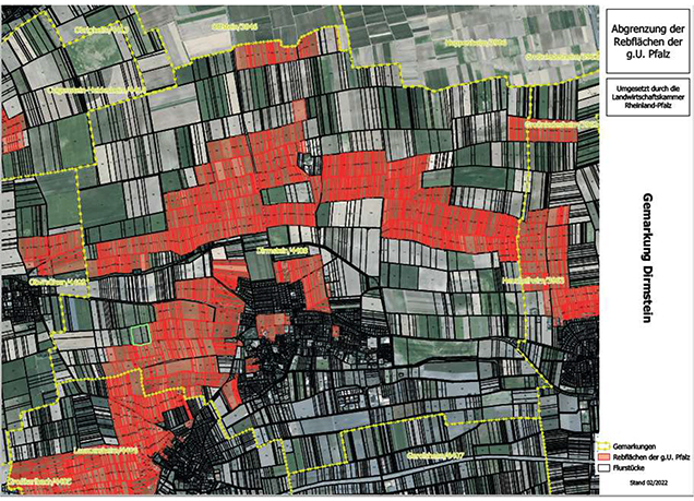 Beantragte Gebietsabgrenzung für die Gemarkung Dirmstein