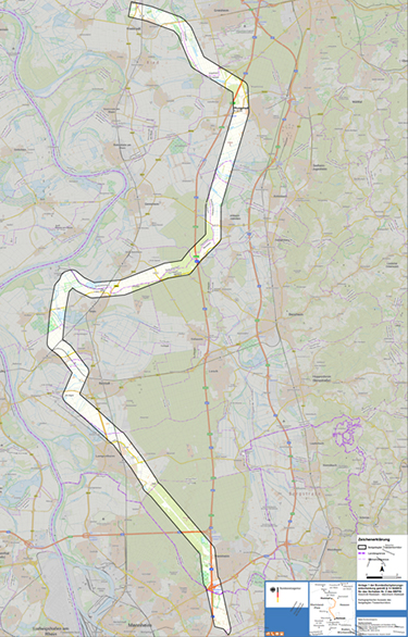 Abbildung 5: Darstellung des festgelegten Trassenkorridors für das Vorhaben 2 BBPlG, Abschnitt A