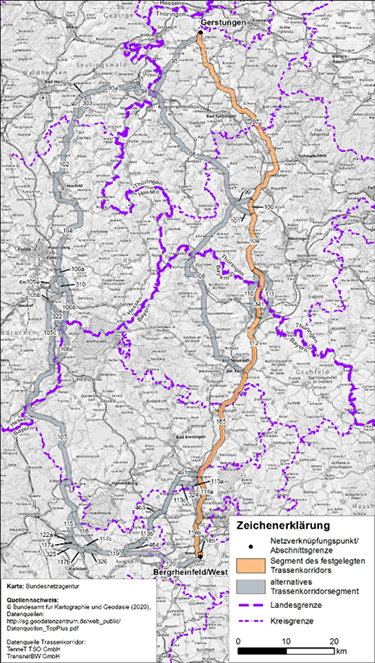 Abbildung 18: Darstellung des festgelegten Trassenkorridors für das Vorhaben 4 BBPlG, Abschnitt D