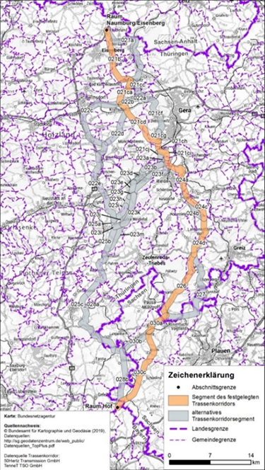 Abbildung 20: Darstellung des festgelegten Trassenkorridors für das Vorhaben 5 BBPlG, Abschnitt B