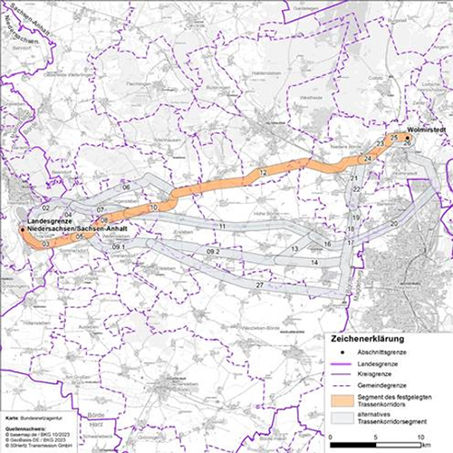 Abbildung 23: Darstellung des festgelegten Trassenkorridors für das Vorhaben 10 BBPlG, Abschnitt C