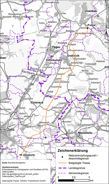 Abbildung 25: Darstellung der festgelegten Trasse für das Vorhaben 13 BBPlG, Abschnitt Ost