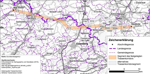 Abbildung 26: Darstellung des festgelegten Trassenkorridors für das Vorhaben 13 BBPlG, Abschnitt Mitte