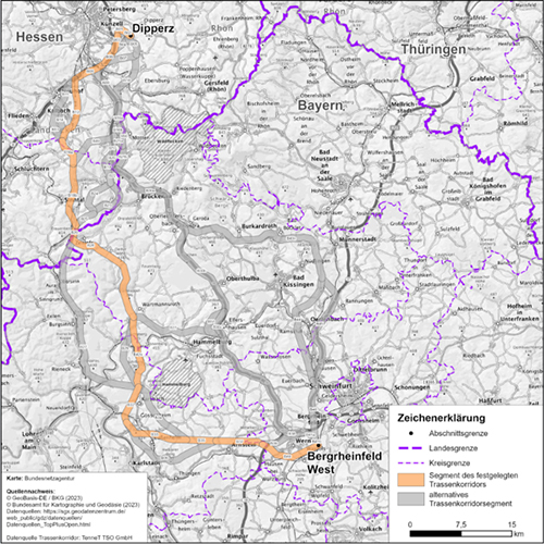 Abbildung 31: Darstellung des festgelegten Trassenkorridors für das Vorhaben 17 BBPlG, Abschnitt B