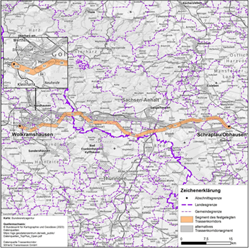 Abbildung 37: Darstellung des festgelegten Trassenkorridors für das Vorhaben 44 BBPlG, Abschnitt Nord