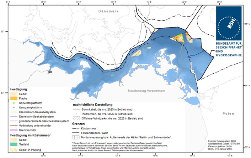 Abbildung 45: FEP der AWZ und des Küstenmeeres M-V der Ostsee 2023. Quelle: Bundesamt für Seeschifffahrt und Hydrographie.