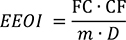 EEOI ist gleich das Produkt aus den Faktoren FC und CF geteilt durch das das Produkt aus den Faktoren m und D.