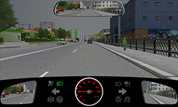 Sie fahren mit 40 km/​h innerorts auf einer Vorfahrtstraße und befahren den rechten von zwei Fahrstreifen für Ihre Richtung.