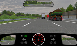 Sie fahren auf einer Autobahn mit knapp 110 km/​h auf dem mittleren von drei Fahrstreifen für Ihre Richtung.