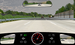 Sie fahren auf einer Autobahn mit 120 km/​h auf dem mittleren von drei Fahrstreifen für Ihre Richtung.