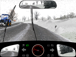 Sie befahren im Winter eine zweispurige Außerortsstraße mit 40 km/h, etwas vor Ihnen auf der Fahrbahn ist eine Schneewehe.