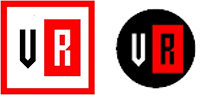 Kennzeichen „Völkische Revolution“/​„Völkische Renaissance“ mit den Buchstaben „V R“ in schwarz-weiß-rot – quadratisch und in weiß-schwarz-rot – rund