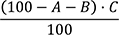 Klammer auf einhundert minus groß A minus groß B Klammer zu mal groß C geteilt durch einhundert