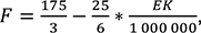 F=175/3-25/6*EK/1.000.000