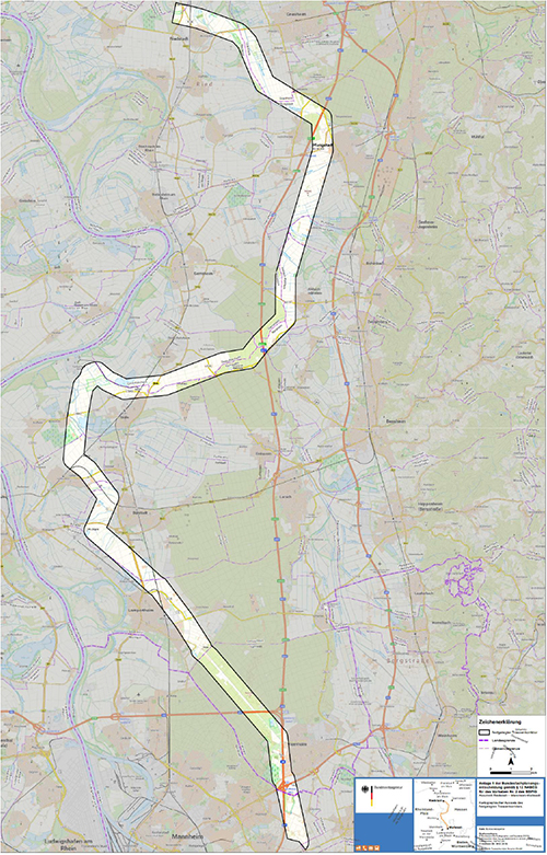 Abbildung 5: Darstellung des festgelegten Trassenkorridors für das Vorhaben 2 BBPlG, Abschnitt A