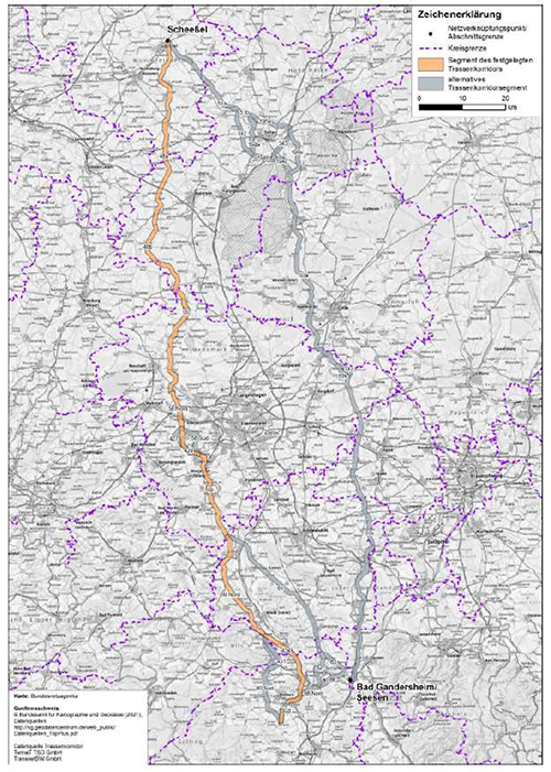  Abbildung 9: Darstellung des festgelegten Trassenkorridors für das Vorhaben 3 BBPlG, Abschnitt B
