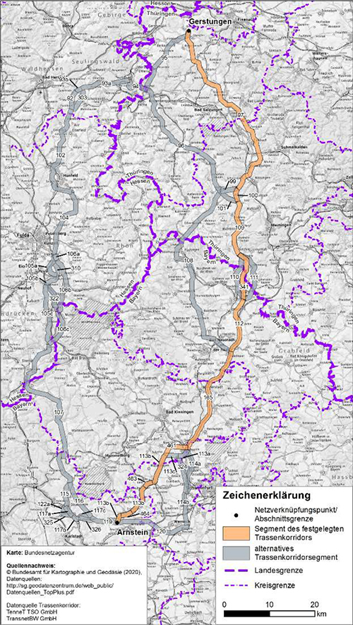 Abbildung 11: Darstellung des festgelegten Trassenkorridors für das Vorhaben 3 BBPlG, Abschnitt D