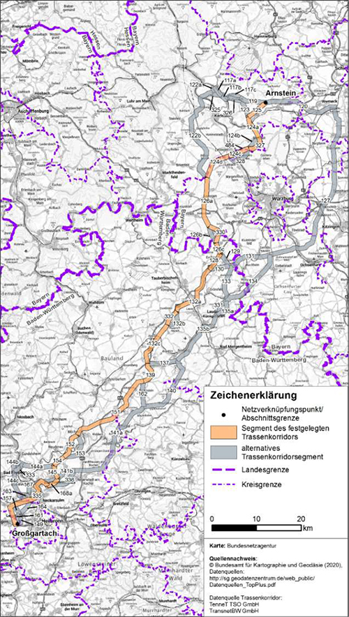 Abbildung 12: Darstellung des festgelegten Trassenkorridors für das Vorhaben 3 BBPlG, Abschnitt E