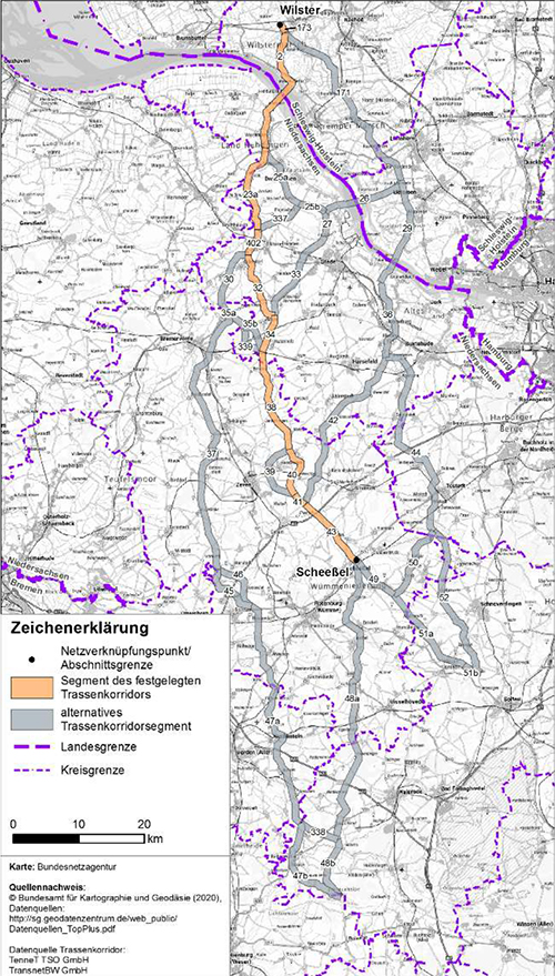  Abbildung 13: Darstellung des festgelegten Trassenkorridors für das Vorhaben 4 BBPlG, Abschnitt A