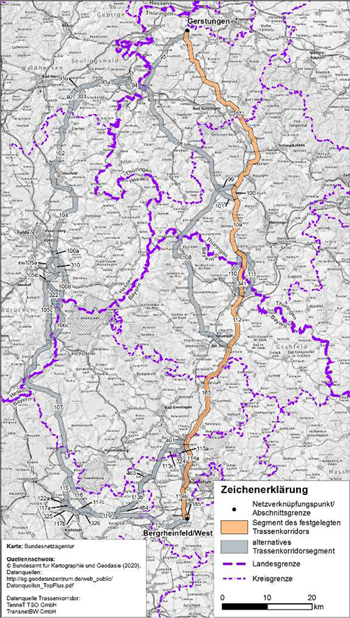 Abbildung 16: Darstellung des festgelegten Trassenkorridors für das Vorhaben 4 BBPlG, Abschnitt D