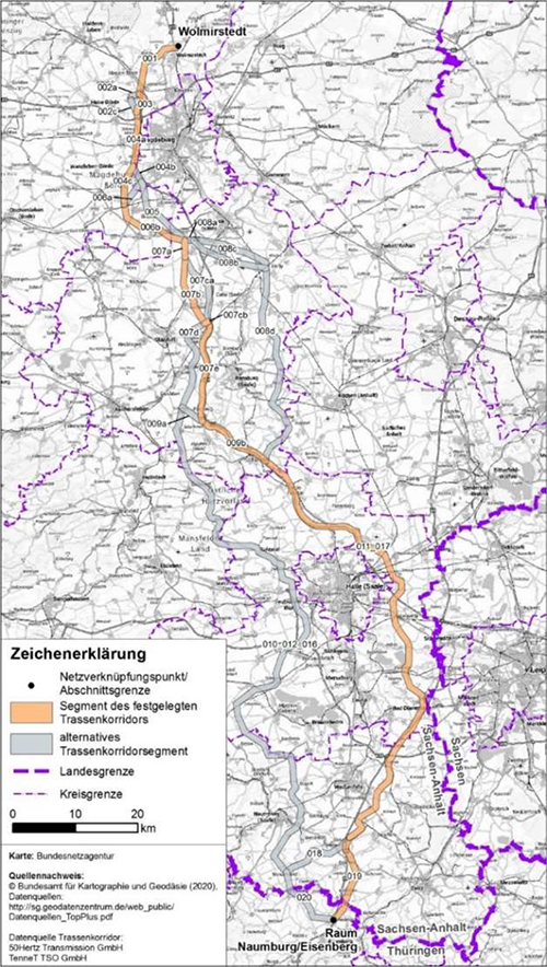 Abbildung 17: Darstellung des festgelegten Trassenkorridors für das Vorhaben 5 BBPlG, Abschnitt A