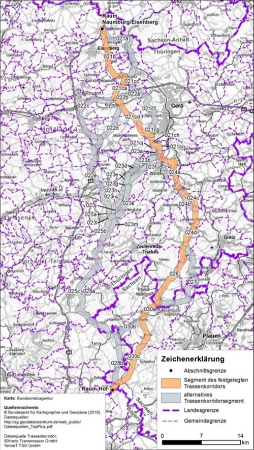 Abbildung 18: Darstellung des festgelegten Trassenkorridors für das Vorhaben 5 BBPlG, Abschnitt B