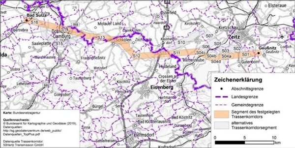 Abbildung 23: Darstellung des festgelegten Trassenkorridors für das Vorhaben 13 BBPlG, Abschnitt Mitte