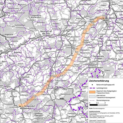 Abbildung 25: Darstellung des festgelegten Trassenkorridors für das Vorhaben 14 BBPlG, Abschnitt West
