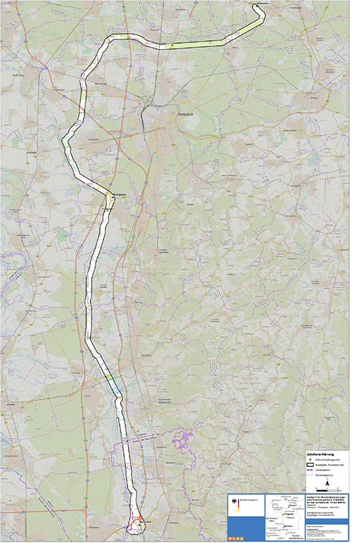 Abbildung 27: Darstellung des festgelegten Trassenkorridors für das Vorhaben 19 BBPlG, Abschnitt Nord