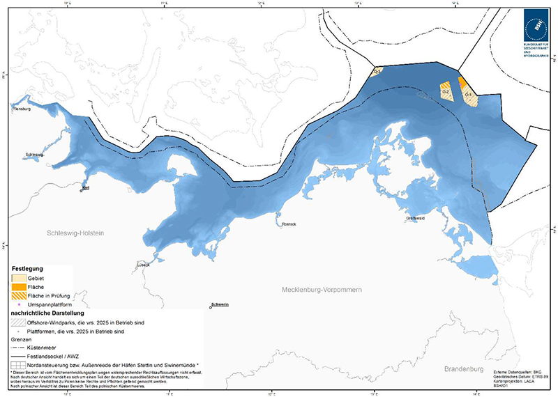 Abbildung 34: Darstellung der im FEP 2020 festgelegten Standorte für Umspannplattformen. Quelle: Bundesamt für Seeschifffahrt und Hydrographie.