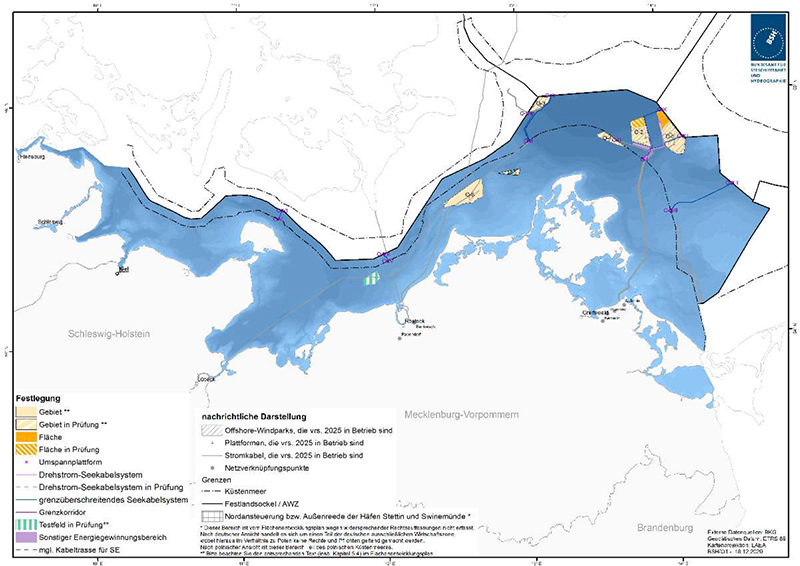 Abbildung 37: FEP der AWZ und des Küstenmeeres M-V der Ostsee 2020. Quelle: Bundesamt für Seeschifffahrt und Hydrographie.