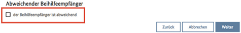 Abbildung 20: Abbildung der Auswahlmöglichkeit zum abweichenden Beihilfeempfänger
